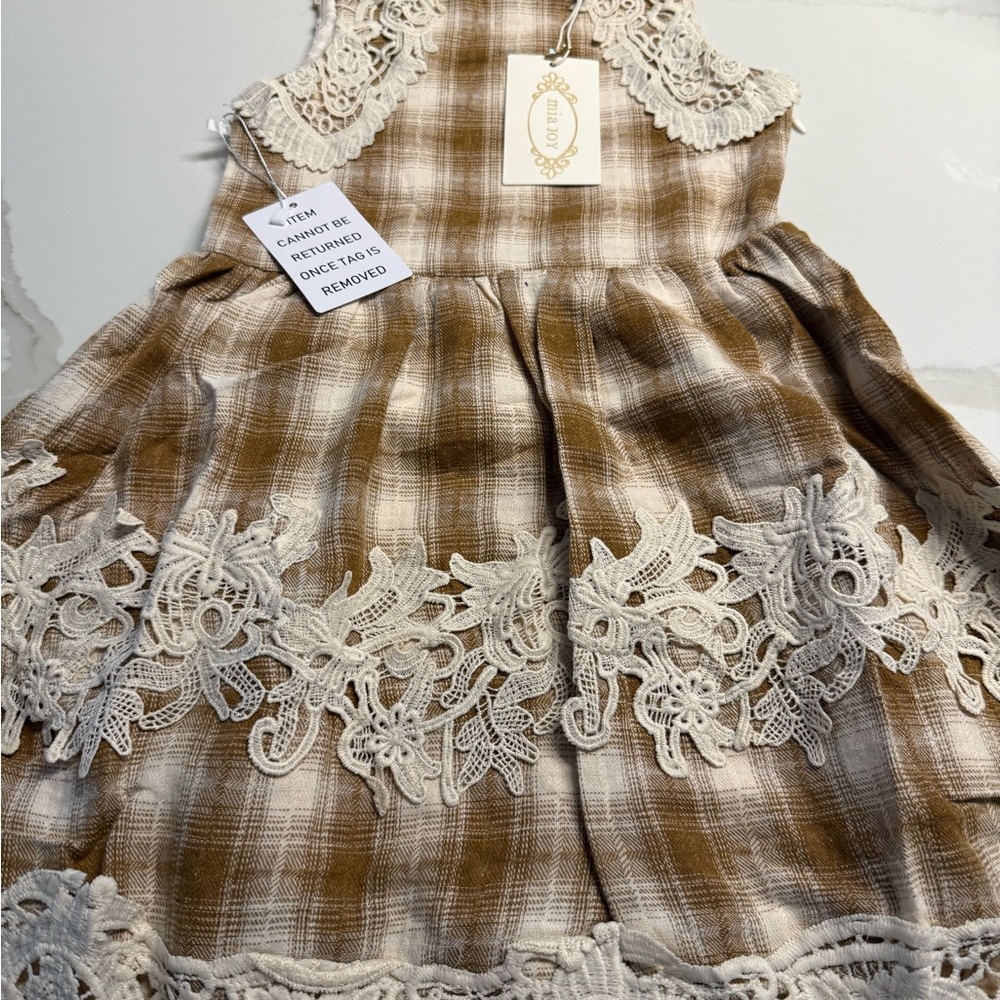 Chicco Beige Plaid Lace Dress